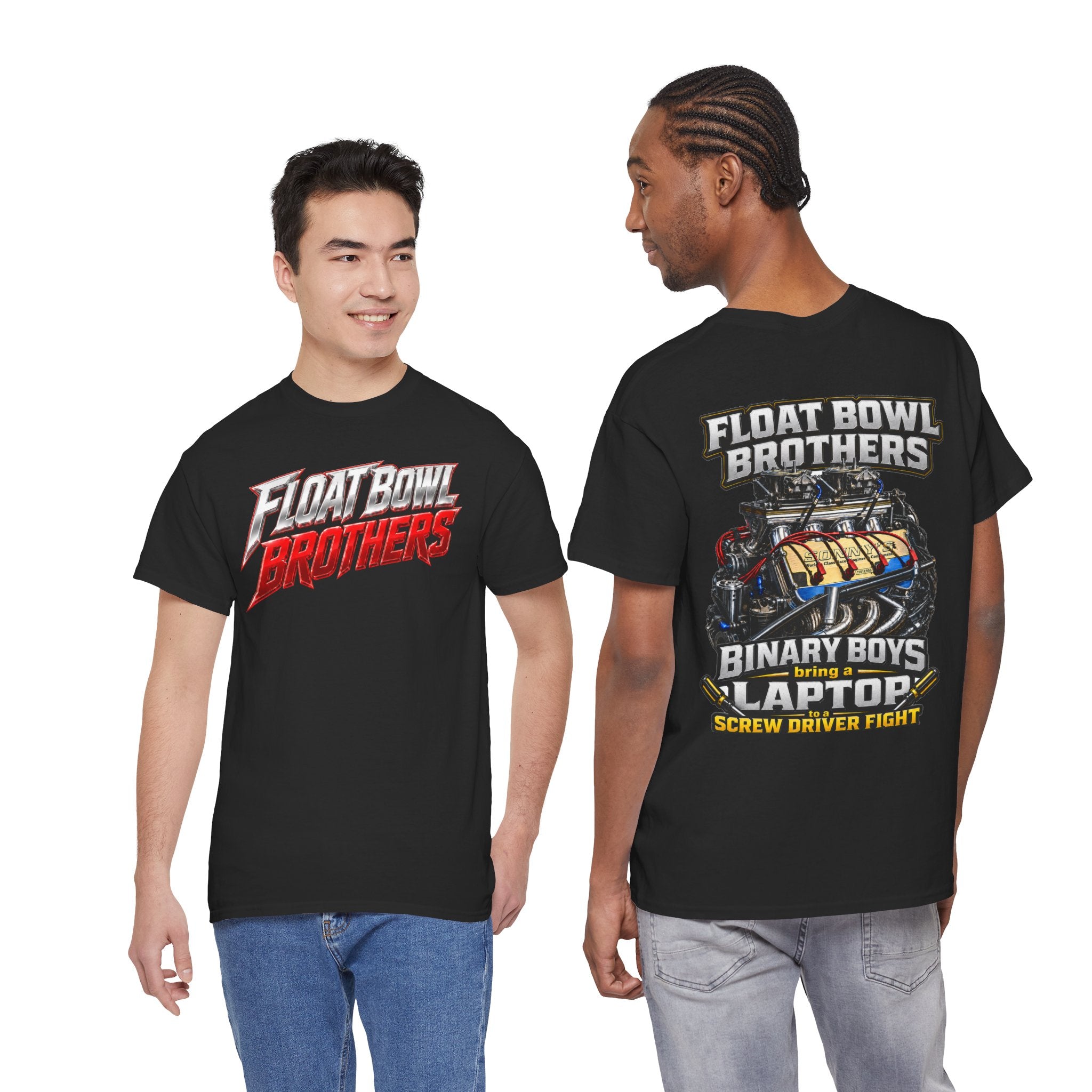 Float Bowl Brothers T‑Shirt — Binary Boys Laptop Screwdriver Tech Graphics Tee